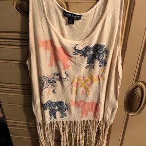 Elephant tank top with fringe